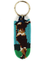 Marcus Amerman - Choctaw - "Moon Gazer" Beaded Leather Key Chain, 4.5" x 1.25"