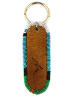 Marcus Amerman - Choctaw - "Moon Gazer" Beaded Leather Key Chain, 4.5" x 1.25"