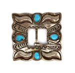 Navajo - Turquoise and Silver Belt Buckle with Stamped Design c. 1940s, 2" x 2.125" (J91963-1023-001)