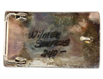 Wilmer Saufkie Lomayaoma Sr. (d. 2011) - Hopi - Sterling Silver Overlay Belt Buckle with Bear Paw and Pueblo Pictorials c. 1990s, 1.375" x 2.375"