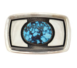 Patania Limited Edition Collection - Kingman Turquoise and Sterling Silver Overlay Belt Buckle, 2" x 2.75"