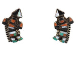 Zuni - Multi-Stone Inlay and Silver Rainbow God Post Earrings c. 1940s, 1.125" x 0.75"