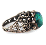 Israeli - Chrysocolla and Sterling Silver Cast Ring c. 1960-70s, size 8.75