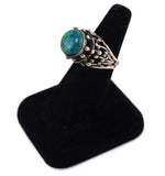 Israeli - Chrysocolla and Sterling Silver Cast Ring c. 1960-70s, size 8.75