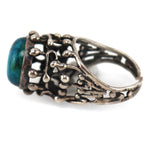 Israeli - Chrysocolla and Sterling Silver Cast Ring c. 1960-70s, size 8.75