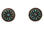 Zuni - Turquoise Petit Point and Silver Shadowbox Post Earrings c. 1930s, 0.75" diameter