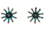 Zuni - Turquoise Needlepoint and Silver Post Earrings c. 1930-40s, 1" diameter