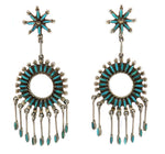 Zuni - Turquoise Needlepoint and Silver Dangle Design Post Earrings c. 1930-40s, 2.75" x 1"