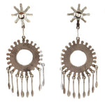 Zuni - Turquoise Needlepoint and Silver Dangle Design Post Earrings c. 1930-40s, 2.75" x 1"