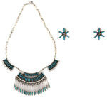 Zuni - Turquoise Needle Point Necklace and Post Earrings Set c. 1950s