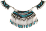 Zuni - Turquoise Needle Point Necklace and Post Earrings Set c. 1950s