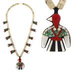 Santo Domingo (Kewa) - Depression Era Multi-Stone Thunderbird Necklace c. 1930s, 25" length