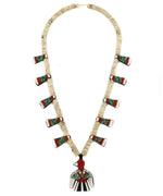 Santo Domingo (Kewa) - Depression Era Multi-Stone Thunderbird Necklace c. 1930s, 25" length