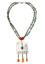 Navajo - 2-Strand Multi-Stone Pen Shell Heishi Necklace with Spiny Oyster, Turquoise, and Silver Bead Post Earrings Set c. 1970-80s