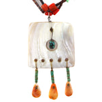 Navajo - 2-Strand Multi-Stone Pen Shell Heishi Necklace with Spiny Oyster, Turquoise, and Silver Bead Post Earrings Set c. 1970-80s