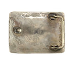 Navajo - Turquoise and Coral Chip Inlay and Silver Belt Buckle with Stamped Design c. 1970s, 1.5" x 2"