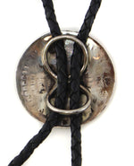 Bernard Dawahoya (1937-2010) - Hopi - Silver Overlay and Leather Bolo Tie with Man in the Maze Design c. 1960s, 1.625" diameter bolo