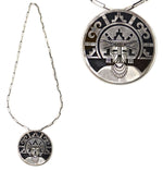 Lawrence Saufkie (1934-2011) - Hopi - Sterling Silver Overlay Kachina Pin/Pendant and Chain c. 1960s, 2.625" diameter pendant