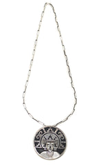 Lawrence Saufkie (1934-2011) - Hopi - Sterling Silver Overlay Kachina Pin/Pendant and Chain c. 1960s, 2.625" diameter pendant