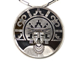 Lawrence Saufkie (1934-2011) - Hopi - Sterling Silver Overlay Kachina Pin/Pendant and Chain c. 1960s, 2.625" diameter pendant