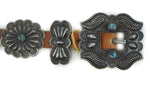 Harry Morgan (1946-2007) - Navajo - Turquoise, Silver, and Leather Concho Belt with Stamped Design c. 1970s, 29" - 32" size waist