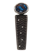 Bruce Lane - Navajo - Contemporary Kingman Turquoise, Diamond, and Sterling Silver Cuttlebone Cast Pendant, 2.375" x 0.625"