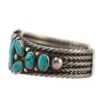 Navajo - Blue Gem Turquoise and Silver Dot-Dash Bracelet c. 1940s, size 6.5