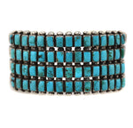 Navajo - Turquoise and Silver 4-Row Bracelet with Stamped Design c. 1930s, size 7