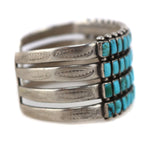 Navajo - Turquoise and Silver 4-Row Bracelet with Stamped Design c. 1930s, size 7