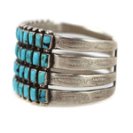 Navajo - Turquoise and Silver 4-Row Bracelet with Stamped Design c. 1930s, size 7