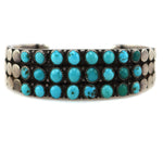Attributed to C.G. Wallace - Zuni - Turquoise and Silver 3-Row Bracelet c. 1930s, size 6.5