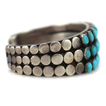 Attributed to C.G. Wallace - Zuni - Turquoise and Silver 3-Row Bracelet c. 1930s, size 6.5