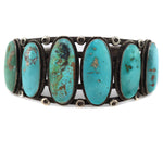 Navajo - Turquoise and Silver Row Bracelet c. 1920-30s, size 6.75