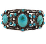 Navajo - Turquoise Cluster and Silver Bracelet c. 1930-40s, size 7