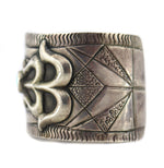 Pueblo - Turquoise and Silver Bracelet with Stamped Design c. 1930-40s, size 7