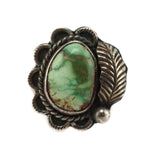 Navajo - Turquoise and Silver Ring with Leaf Design c. 1960s, size 7.75