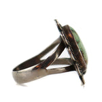 Navajo - Turquoise and Silver Ring with Leaf Design c. 1960s, size 7.75