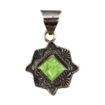 Happy Piasso (b. 1972) - Navajo - Gaspeite and Sterling Silver Pendant with Stamped Design c. 1990s, 1.375" x 0.875"