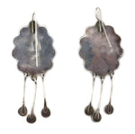 Navajo - Turquoise Cluster and Silver Dangle Design French Hook Earrings c. 1940-50s, 3" x 1.25"