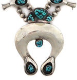 Navajo - Turquoise and Silver Squash Blossom Necklace and Post Earrings Set with Shadowbox Design c. 1950-60s