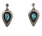 Navajo - Turquoise and Silver Squash Blossom Necklace and Post Earrings Set with Shadowbox Design c. 1950-60s