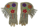 Plateau Elk Leather Beaded Gauntlets with Floral Design c. 1900-10s, 15.25" x 9"