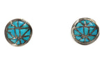 Zuni - Turquoise Channel Inlay and Silver Post Earrings c. 1950s, 0.75" diameter