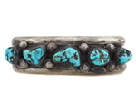 Navajo - Turquoise and Silver Row Bracelet with Stamped Design c. 1960-70s, size 6.25