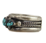 Navajo - Turquoise and Silver Row Bracelet with Stamped Design c. 1960-70s, size 6.25