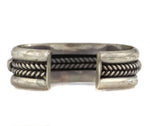 Navajo - Turquoise and Silver Row Bracelet with Stamped Design c. 1960-70s, size 6.25