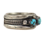 Navajo - Turquoise and Silver Row Bracelet with Stamped Design c. 1960-70s, size 6.25