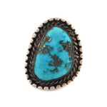 Navajo - Morenci Turquoise and Silver Ring c. 1960s, size 8.75