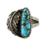 Navajo - Turquoise and Silver Ring with Leaf Design c. 1960s, size 5