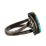 Navajo - Turquoise and Silver Ring with Leaf Design c. 1960s, size 5